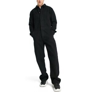 Topman Mens Black Long Sleeve Boilersuit Jumpsuit Coveralls Size Large 40-42 L